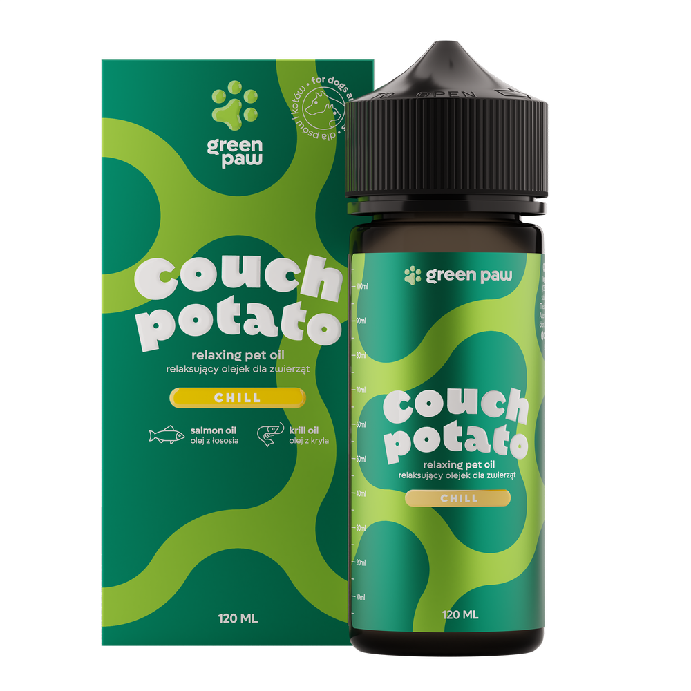 Green Paw Cosma Cannabis Žalias Paw Couch Potato 120ml - CBD aliejus lašišų aliejaus pagrindu su 10% krilių aliejaus