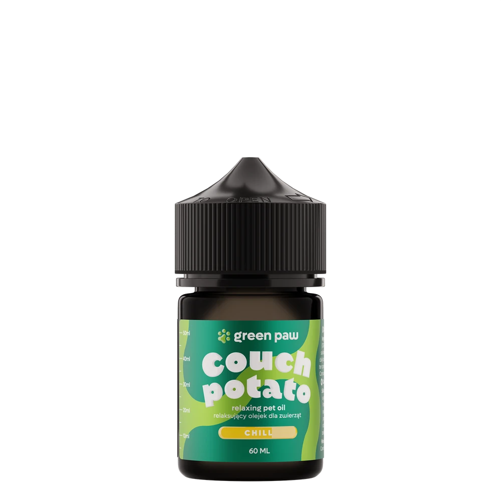 Green Paw „Cosma Cannabis Žalias Paw Couch Potato“ 60 ml – CBD aliejus, pagamintas lašišų aliejaus pagrindu su 10 % krilių aliejaus priedu
