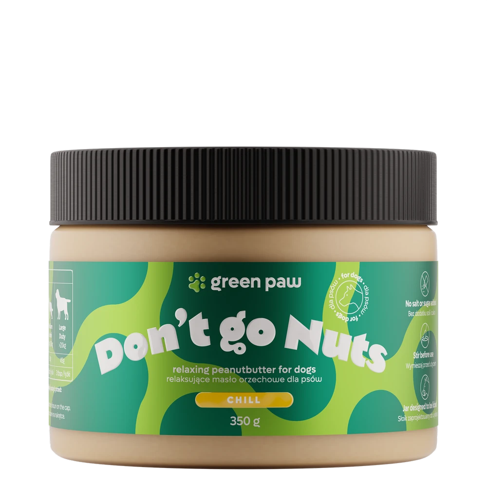Green Paw Cosma Cannabis Žalias Paw Dont go Nuts 350g – Žemės riešutų sviestas su CBD šunims (žmonių klasės)