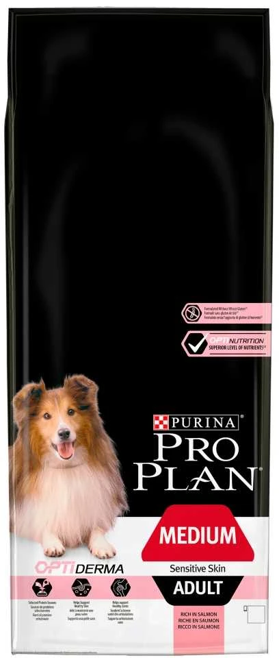 Purina Pro Plan OPTIDERMA dog adult Medium Sensitive Skin 14 kg, suaugusių vidutinių veislių, turinčių jautrią odą šunų sausas pašaras 12367239