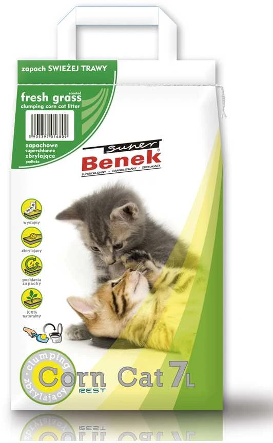Certech Super Benek Corn Cat Fresh Grass - Kukurūzų kačių kraiko suspaudimas 7 l