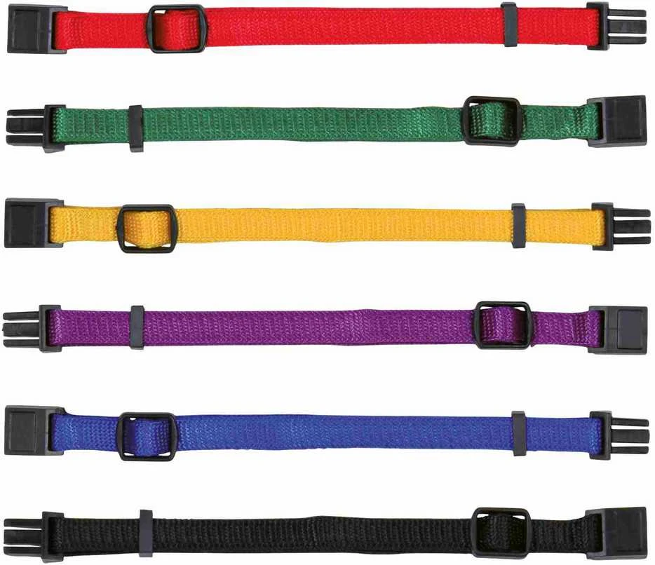 Trixie Junior Antkaklių kompl., M–L 22–35 cm/10 mm, 6 vnt. juodas, raudonas, mėlynas (pak. 6)