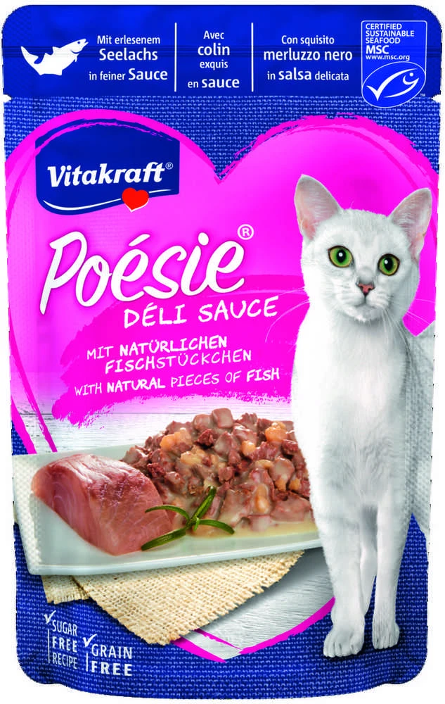 Vitakraft Chovex Sro VITAKRAFT POESIE DELICE, kačių konservuotas pašaras su ledjūrio menke, 85g, maišelyje
