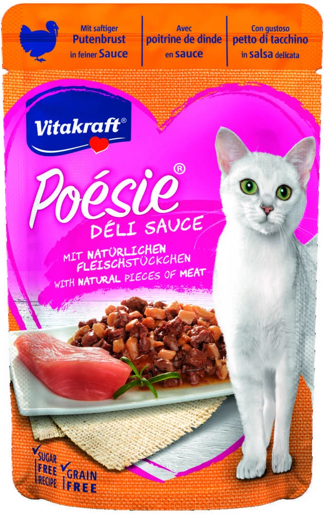 Vitakraft Chovex Sro VITAKRAFT POESIE DELICE, kačių konservuotas pašaras su kalakutiena, 85g, maišelyje