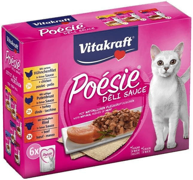 Vitakraft Chovex Sro VITAKRAFT POESIE DELICE multipack, kačių konservuotas pašaras su mėsa, 6x85g, maišelyje