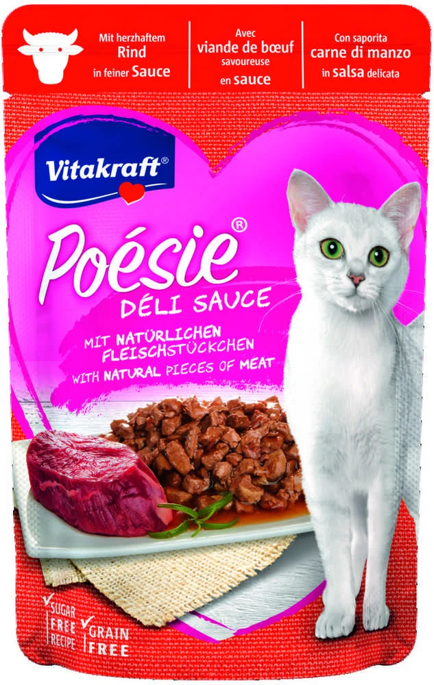 Vitakraft Chovex Sro VITAKRAFT POESIE DELICE, kačių konservuotas pašaras su jautiena, 85g, maišelyje
