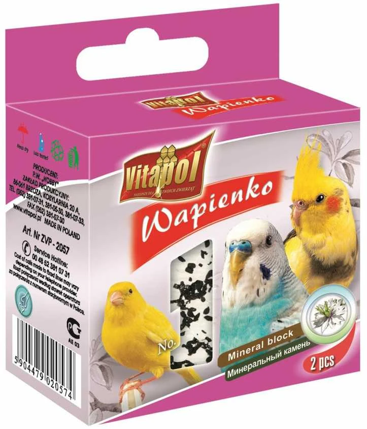 Vitapol mineralinis akmuo paukščiams, su juodgrūde (2 vnt) 35g