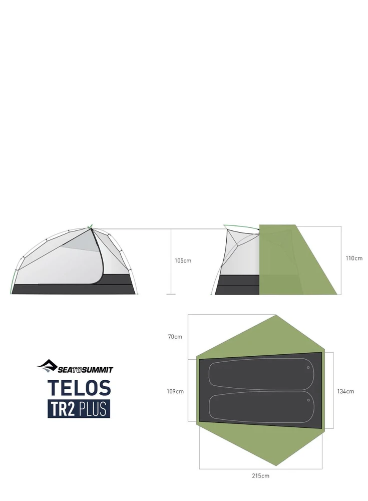 Sea To Summit Dviejų asmenų palapinė „Telos TR2 PLUS“ – žalia