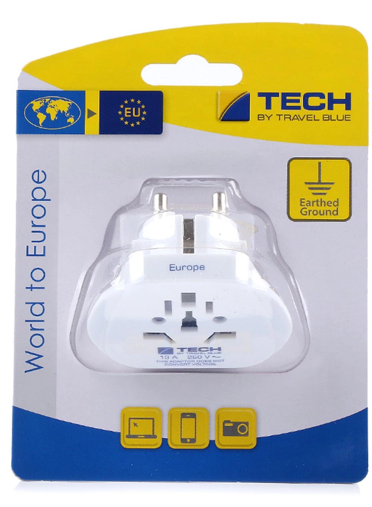 Blue Mėlyna TRAVEL Mėlynas PRZEJŚCIÓWKA ADAPTER UNIWERSALNA ŚWIAT -> SHUCKO