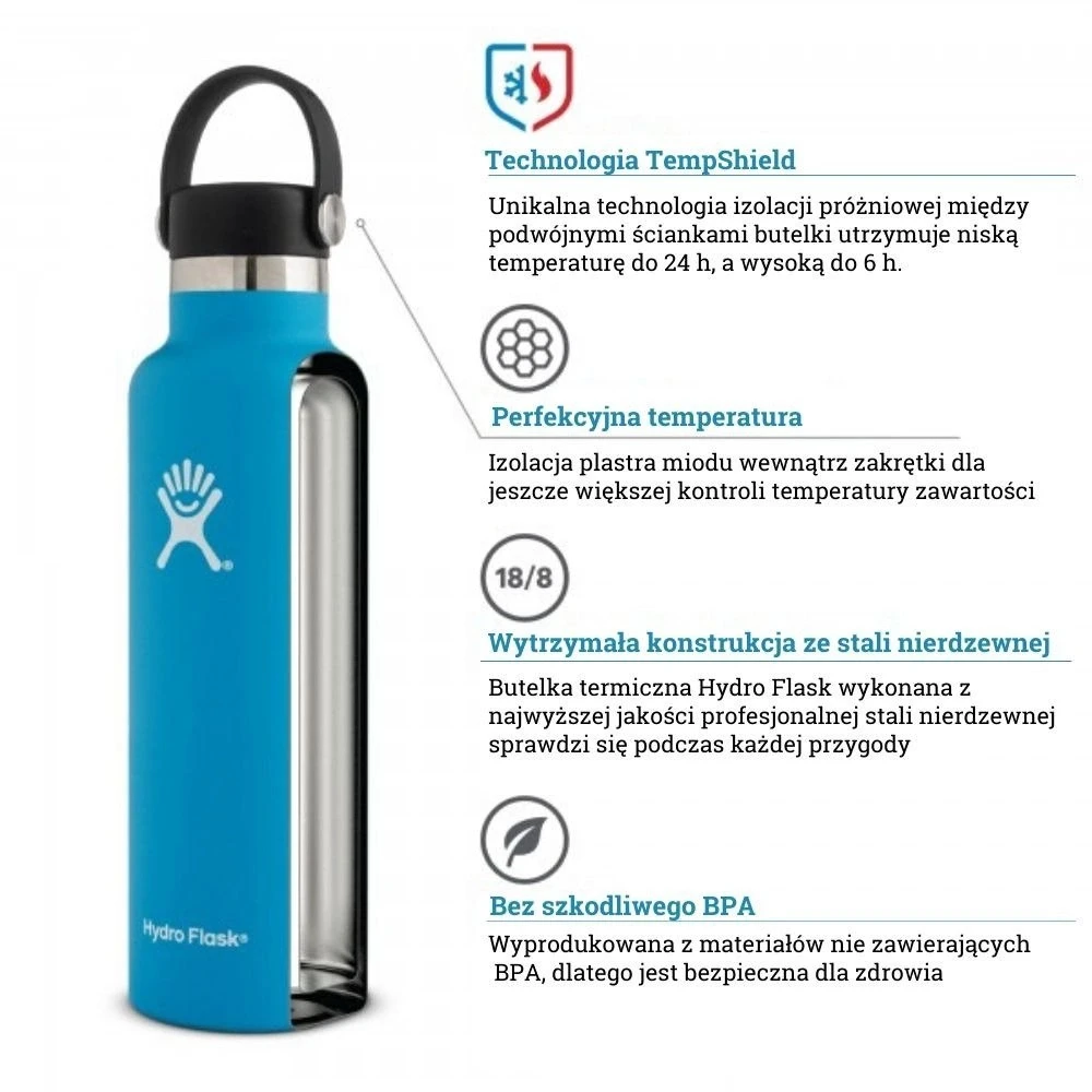 Hydro Flask termo gertuvė su standartiniu Mouth lanksčiu dangteliu, 620 ml – Juodas