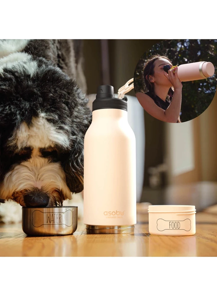 Asobu – Dog Bowl Buddy – nerūdijančio plieno butelis su 2 dubenėliais baltos spalvos