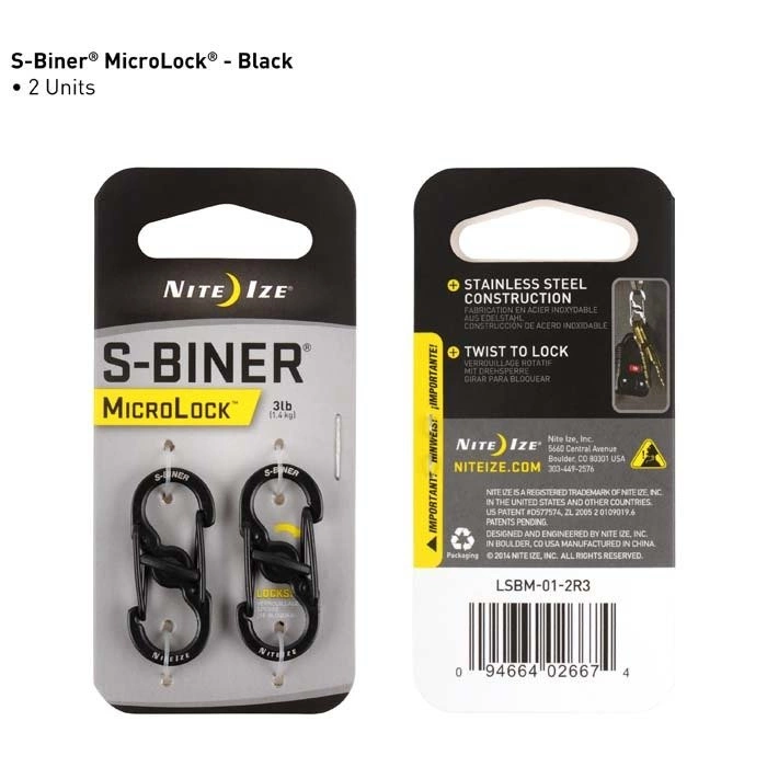 NITE-IZE karabinas S-Biner MicroLock (2vnt) juodas