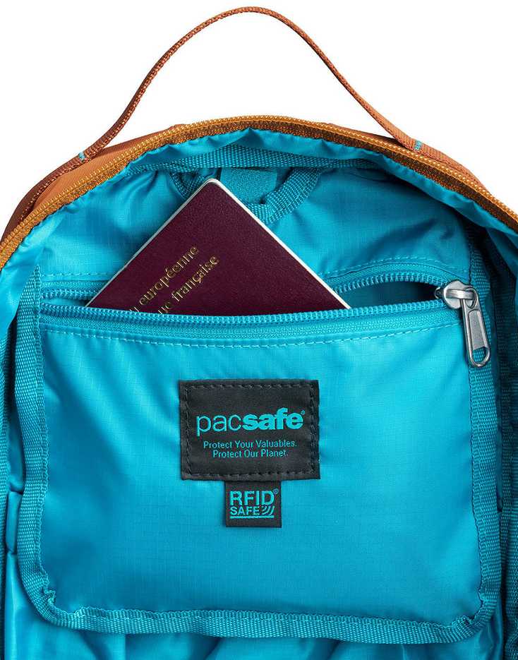 Vienos peties kuprinė, krepšys Pacsafe ECO 12L su RFID apsauga nuo vagysčių, oranžinė spalva
