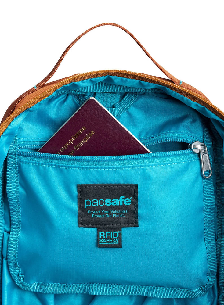 Vienos peties kuprinė, krepšys Pacsafe ECO 12L su RFID apsauga nuo vagysčių, oranžinė spalva