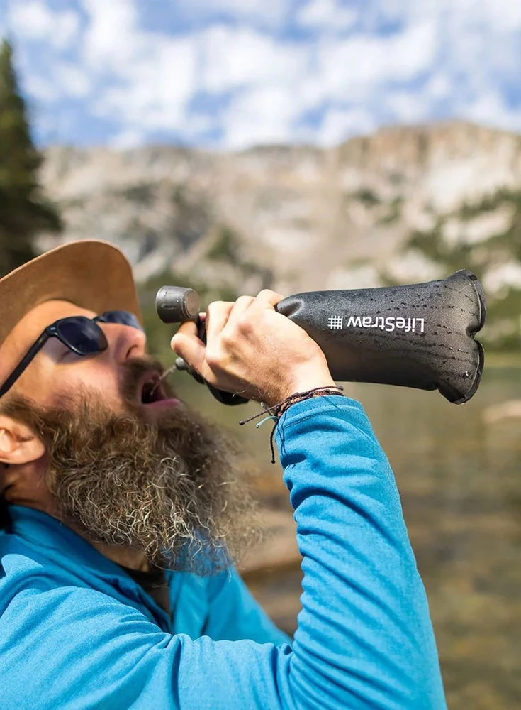 Gertuvė Life Straw „Lifestraw Peak“ serijos sulankstomas buteliukas su spaudimu, 1000 ml, tamsiai pilkas