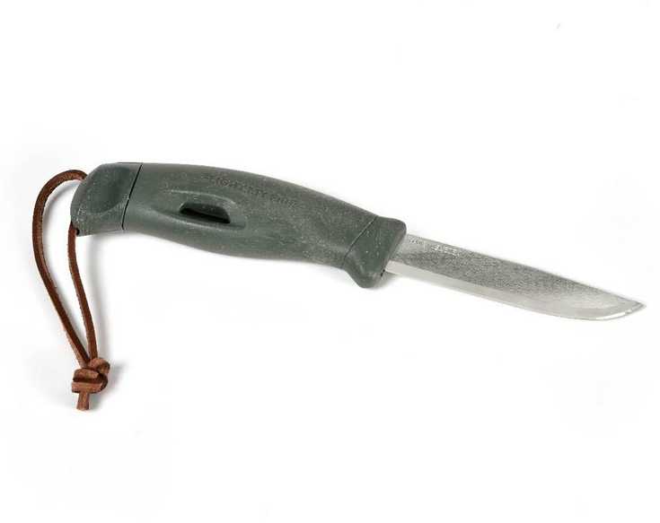 Carruzzo Morakniv "Light My Fire FireKnife" žalios spalvos peilis su akmenukais
