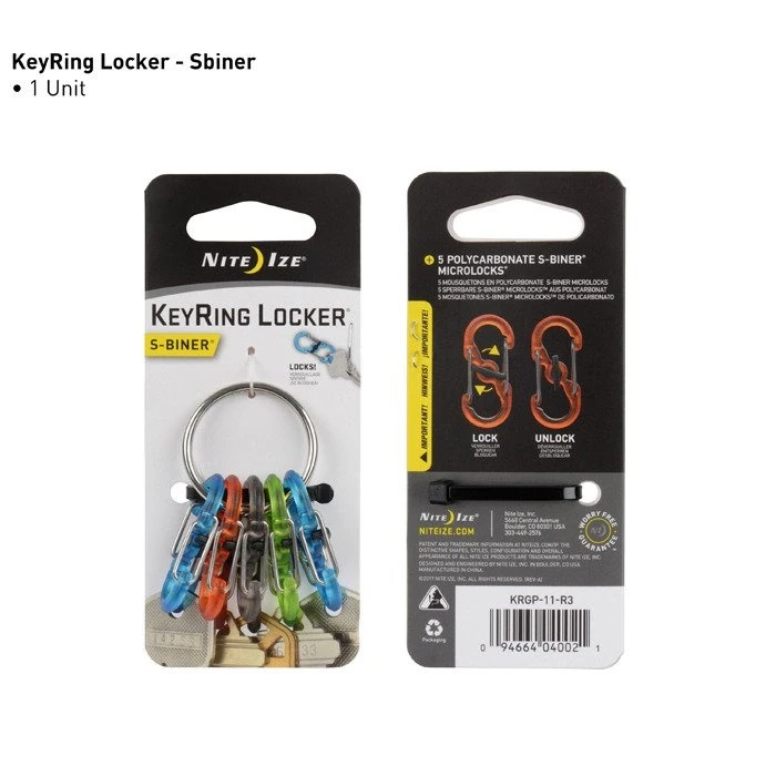 Raktų juosta Nite Ize KeyRing + 5x mikro karabinų skaidrus spalvų derinys (KRGP- 11- R3)