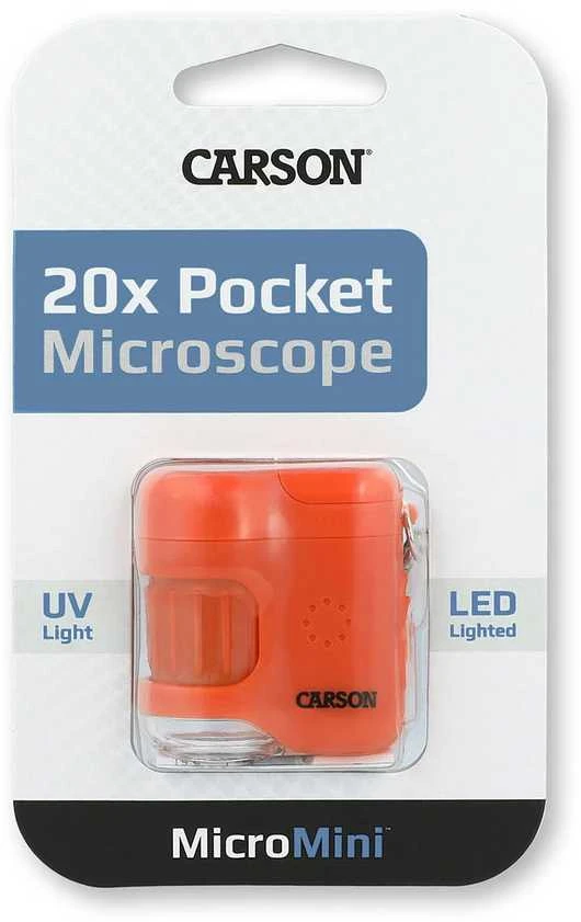 Carson MicroMini 20x kišeninis mikroskopas su UV spinduliais ir LED žibintuvėliu