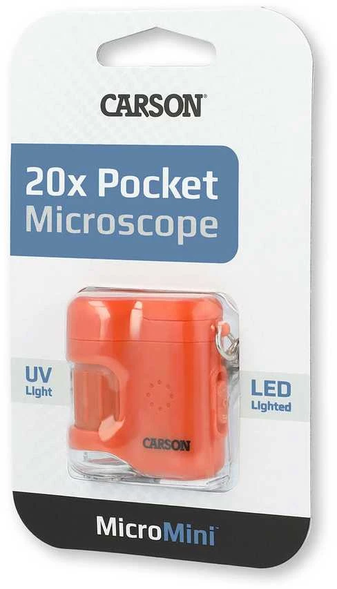 Carson MicroMini 20x kišeninis mikroskopas su UV spinduliais ir LED žibintuvėliu