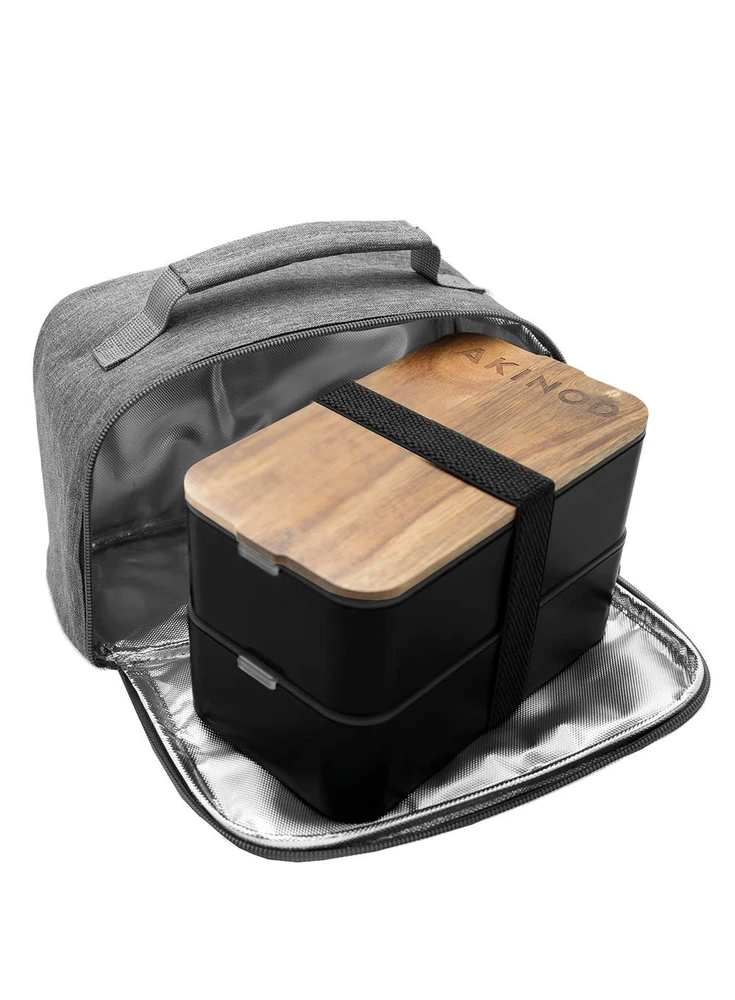 Pietų dėžutė su termo maišeliu Akinod Bento+Lunch bag 11:58 Noir/Gris, AKI000045