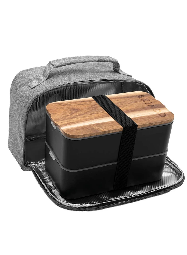 Pietų dėžutė su termo maišeliu Akinod Bento+Lunch bag 11:58 Noir/Gris, AKI000045