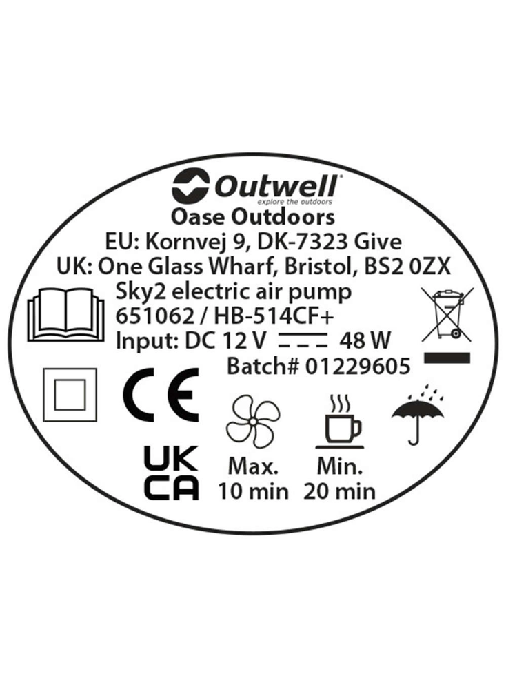 Outwell elektrinė pompa Sky2, 12V/230V