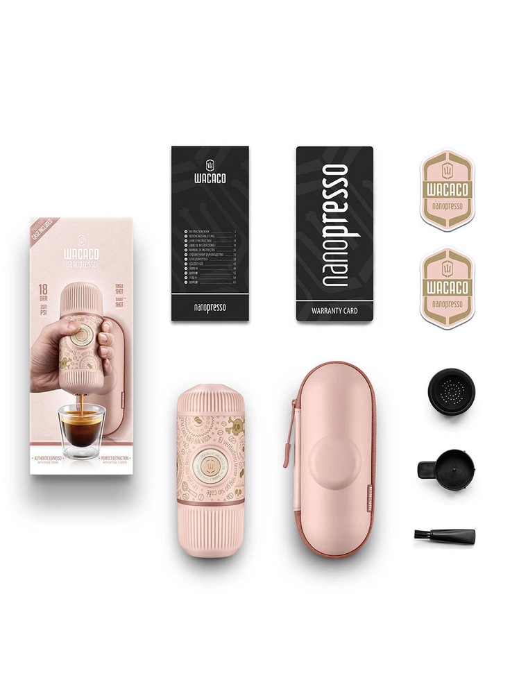 Rankinis maltos kavos aparatas su dėklu Wacaco Nanopresso, Rožinis