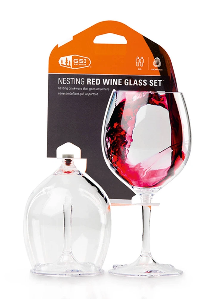Kelioninių raudono vyno taurių rinkinys GSI Outdoors Nesting Raudona Wine Glass Set
