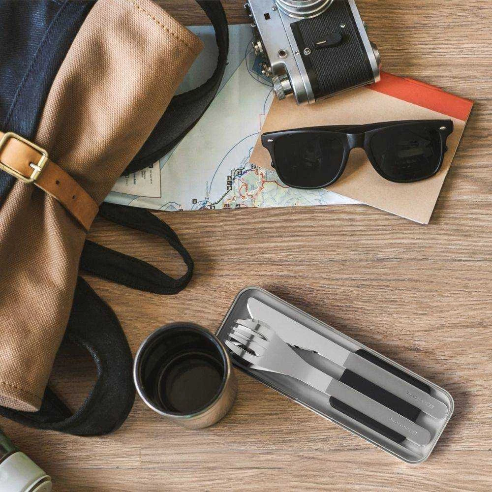 Monbento Rinkinys Travel Cutlery Slim Box juoda
