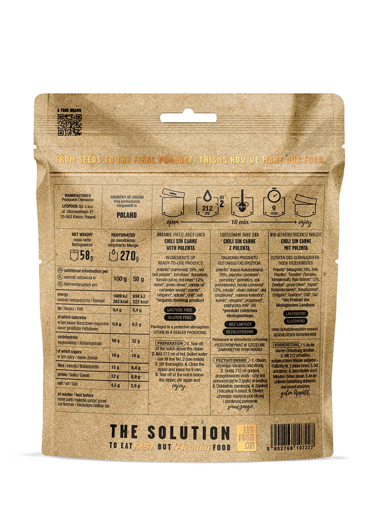 LYOFOOD Eco Chili Sin Carne su polenta 270g