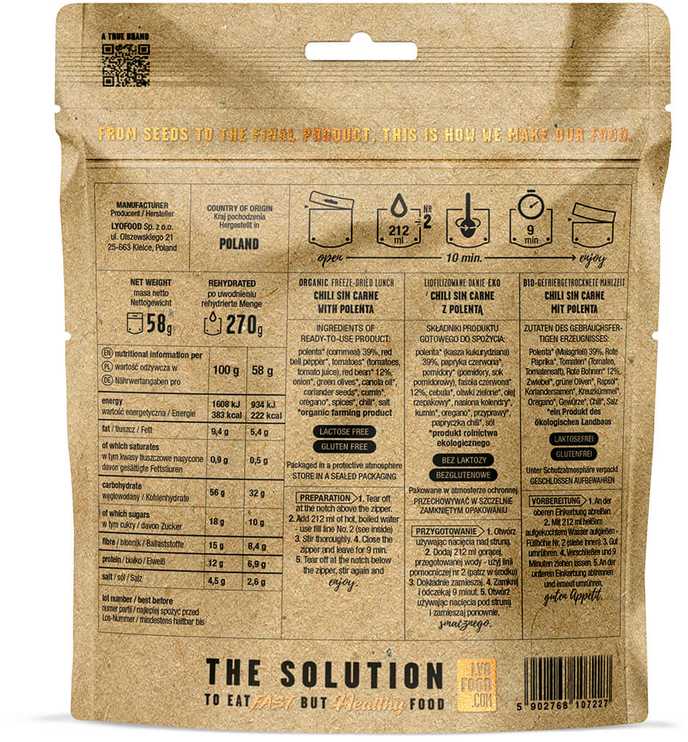 LYOFOOD Eco Chili Sin Carne su polenta 270g