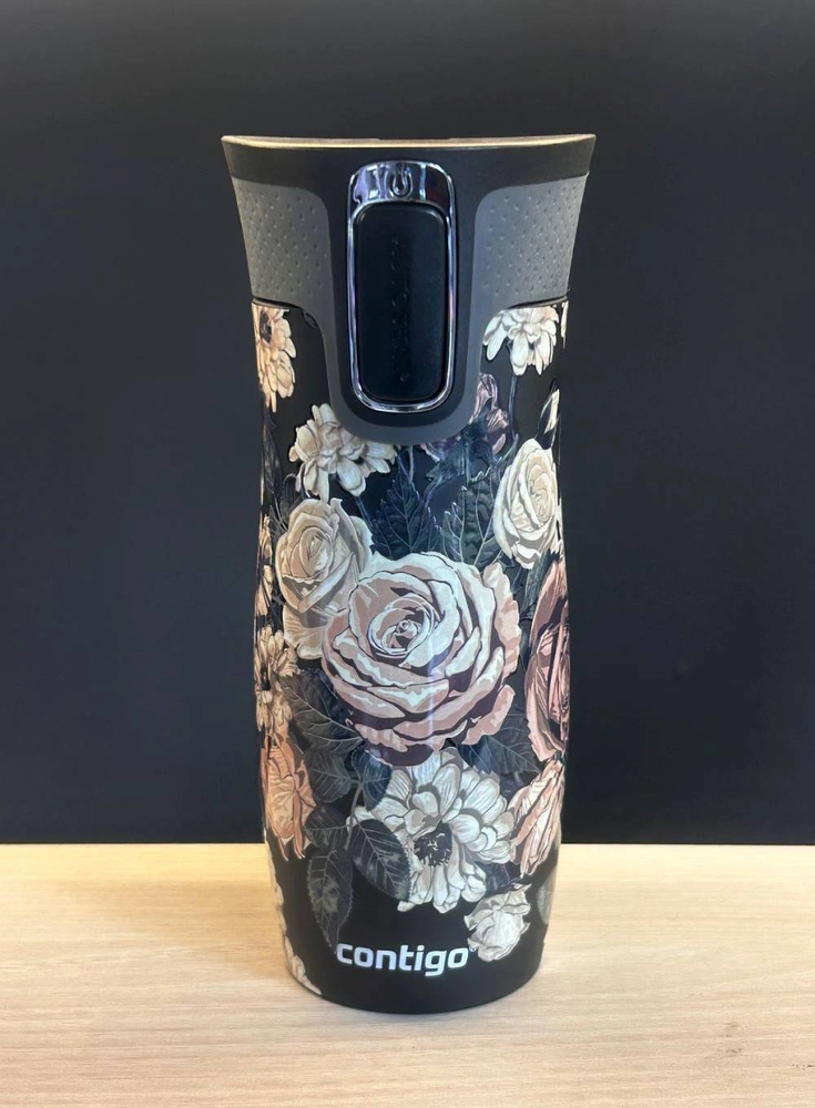 Termo puodelis Contigo West Loop 2.0 470 ml „Glamour Gėlės – Juodas”