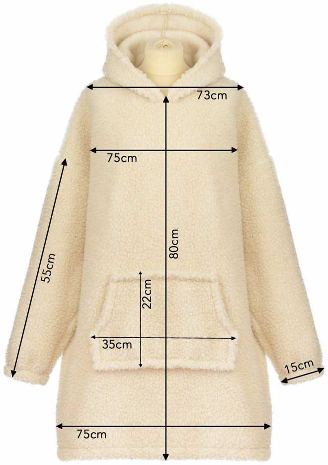 Merino vilnos džemperis, universalus dydis, didelis gobtuvas, kengūros kišenė, 420 g/m², ecru spalva, termoreguliacinis, kvėpuojantis, namams ir kelionėms, šiltas džemperis
