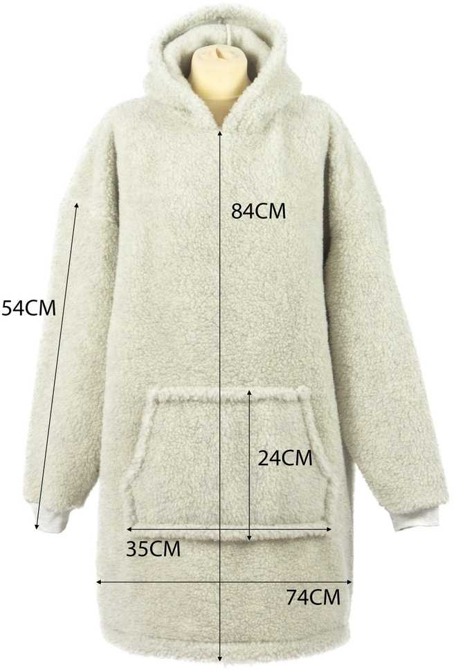 Merino vilnos džemperis, universalus dydis, didelis gobtuvas, kengūros kišenė, 420 g/m², ecru spalva, termoreguliacinis, kvėpuojantis, namams ir kelionėms, šiltas džemperis