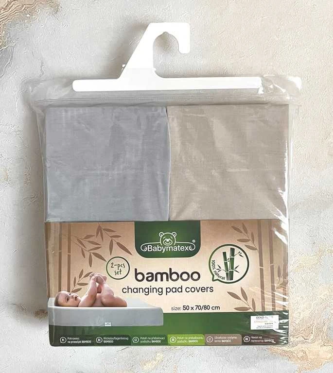 Multitex Dėklas na przewijak 50x70/80 Bamboo smėlio spalva pilka 2 pak bawełniany su gumką