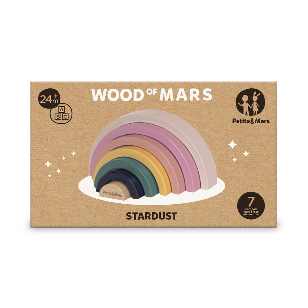 Petite&Mars Wood Of Mars - medinis žaislas, vaivorykštės dėlionė | Žvaigždžių dulkės