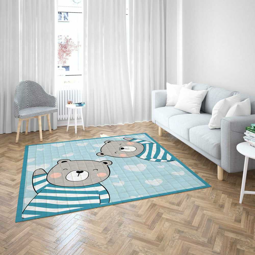Domarex Kiliminis kilimėlis Bon Bon 120x120 Teddy Bear, mėlynas, dygsniuotas, neslystantis