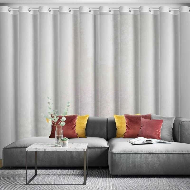 Eurofirany Balta permatoma šifono užuolaida su deimantų akcentais, tvirtinimas žiedais, 350x250 cm, lengva langų dekoracija, elegantiška namų tekstilė, dieninė užuolaida