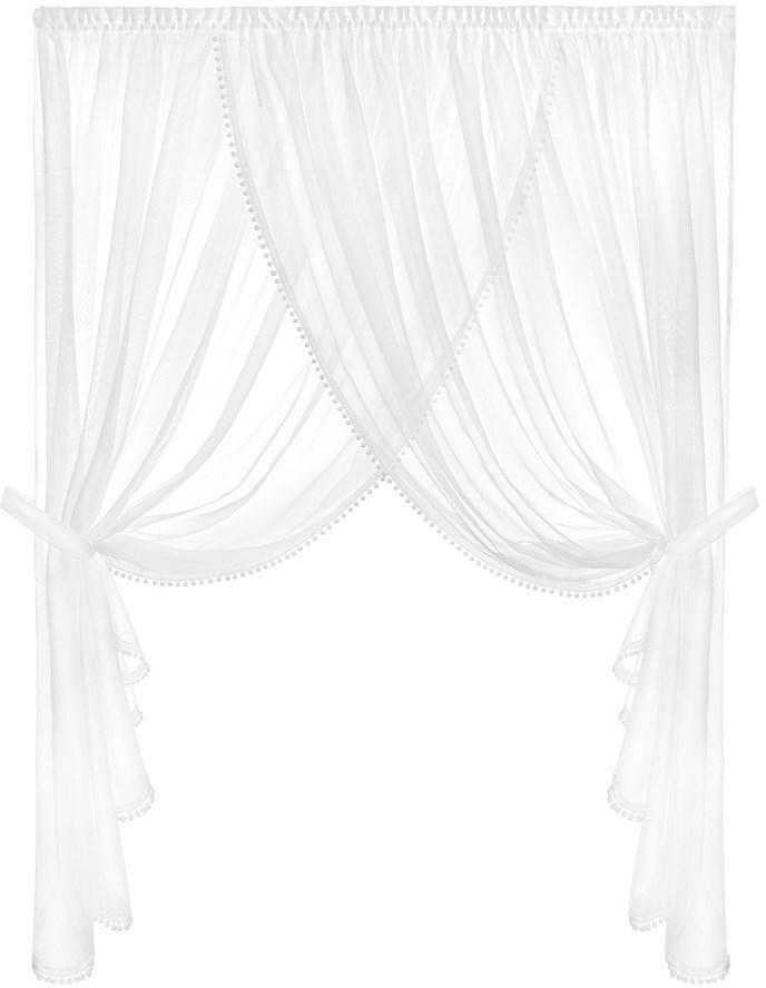 Balta paruošta užuolaida, 400x250 cm, poliesterio audinys, tvirtinimo juosta, langų dekoravimui, moderniam ir tradiciniam interjerui, dieninė užuolaida namams