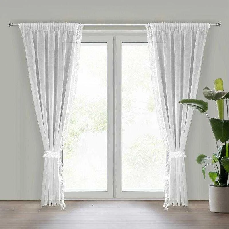 Eurofirany Paruoštas poliesterio užuolaidų komplektas su kutais, lazeriu pjauti kraštai, 140x270 cm dalys, baltos dieninės užuolaidos moderniam interjerui, lengvas audinys