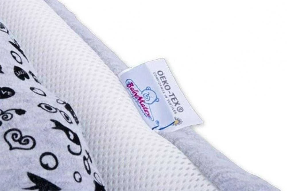 Baby Matex Kūdikio lizdelis, spaudimą mažinantis kokonas čiužinio įdėklas, pilkas kačiuko dizainas, naujagimiams ir kūdikiams, miegojimo barjeras, vaikiškas gultas