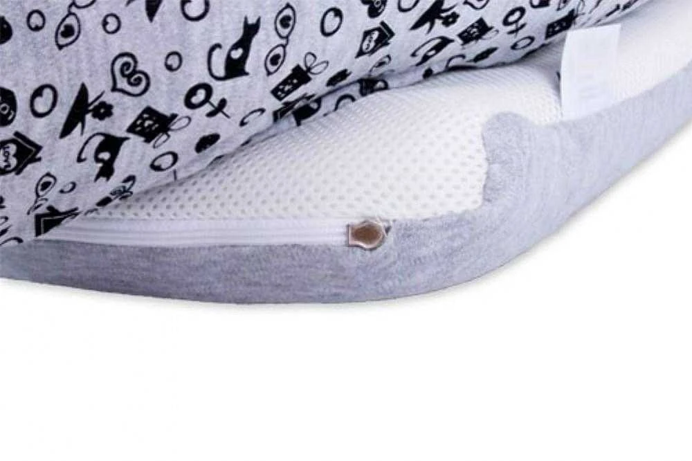 Baby Matex Kūdikio lizdelis, spaudimą mažinantis kokonas čiužinio įdėklas, pilkas kačiuko dizainas, naujagimiams ir kūdikiams, miegojimo barjeras, vaikiškas gultas