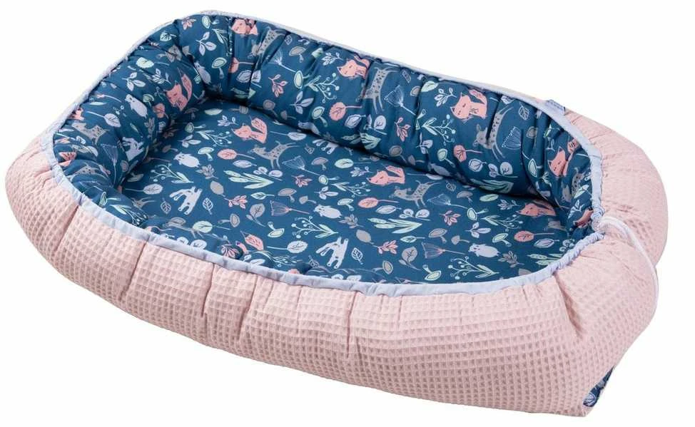 Matex Kūdikio lizdelis, Prestige kokonas 55x80, turkio spalvos, tamsiai rožinis, miško gyvūnai, dvipusis vystyklinis, nešiojama kūdikio lovelė, saugi miego vieta, kūdikio gultukas