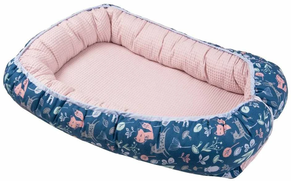 Matex Kūdikio lizdelis, Prestige kokonas 55x80, turkio spalvos, tamsiai rožinis, miško gyvūnai, dvipusis vystyklinis, nešiojama kūdikio lovelė, saugi miego vieta, kūdikio gultukas