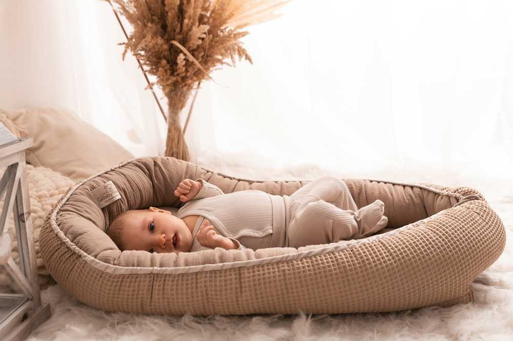 Baby Matex Kūdikio lizdelis, medvilnės muslino ir vaflinio audinio, pozicionavimo pagalvė, 55x80 cm, hipoalerginis užpildas, nešiojama lovelė kūdikiui, kokonas kūdikiui