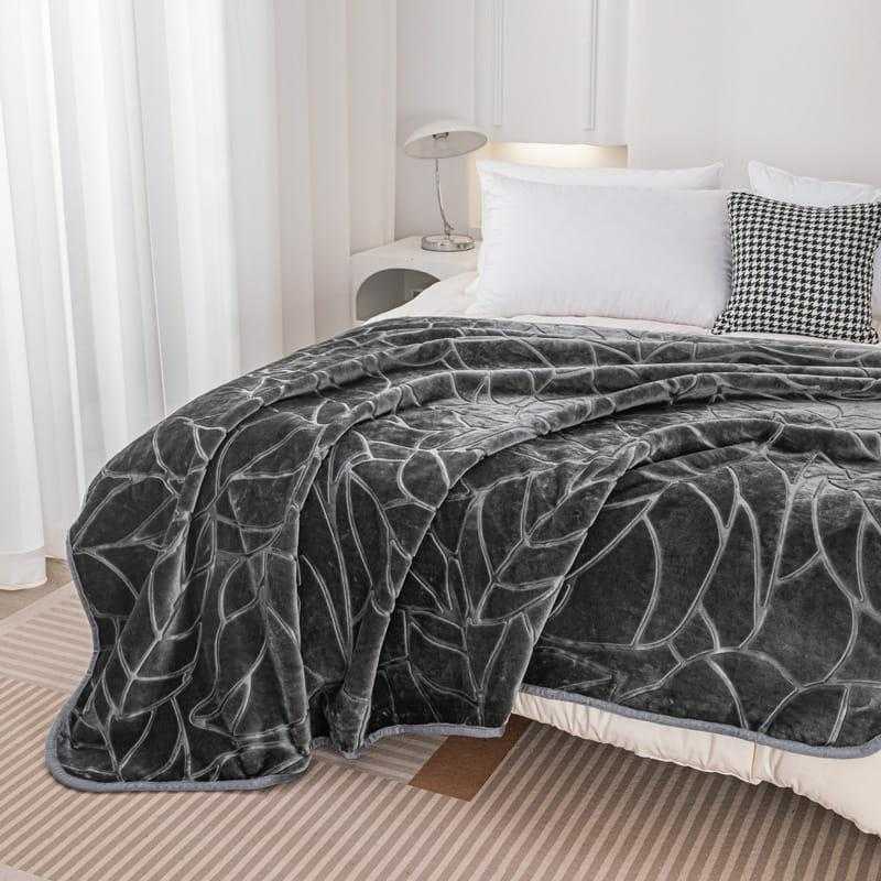 Akrilinis pledas 200x220 cm, reljefinis lapų raštas, storas šiltas užtiesalas, dekoratyvinė lovatiesė, minkštas poliesterio akrilo mišinys, namų tekstilė