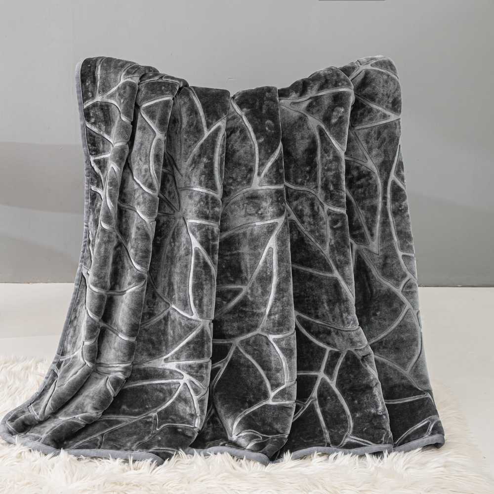 Akrilinis pledas 200x220 cm, reljefinis lapų raštas, storas šiltas užtiesalas, dekoratyvinė lovatiesė, minkštas poliesterio akrilo mišinys, namų tekstilė