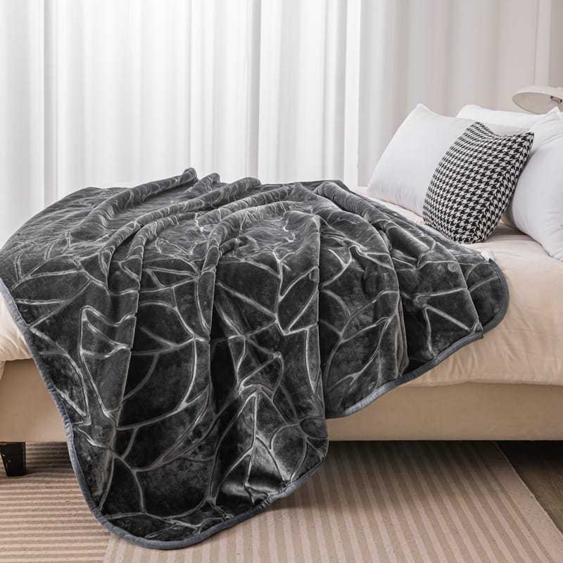Akrilinis pledas 200x220 cm, reljefinis lapų raštas, storas šiltas užtiesalas, dekoratyvinė lovatiesė, minkštas poliesterio akrilo mišinys, namų tekstilė