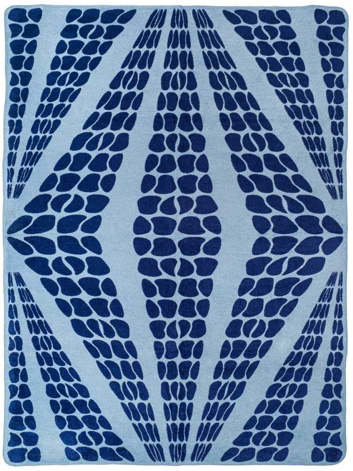 Geometrinis mėlynas medvilninis akrilinis pledas 150x200 cm, nertas kraštas, dvipusis jaukus namų dekoras, minkštas užtiesalas