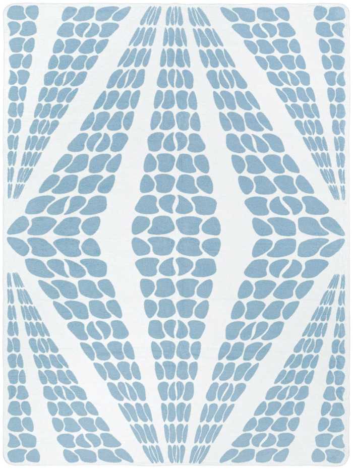 Medvilninis-akrilinis pledas, geometrinis lelijų raštas, mėlynas, 150x200 cm, dvipusis, nėriniuota apdaila, jaukus užtiesalas lovai